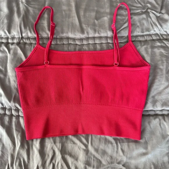 Red Ribbed Crop Top - Picture 3 of 3
